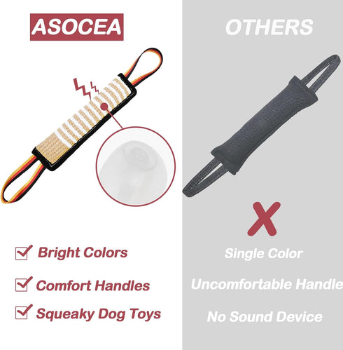 ASOCEA Dog Tug Toy, Tough Jute Pillow Pull Toy for Medium to Large Dogs, Interactive Squeaky Tug of War Training Toy