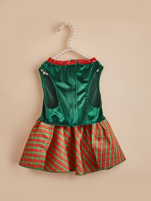 Tangpan Christmas Pet Plaid Skirt Dog Santa Dress Outfit (Green, L) for Puppy Party