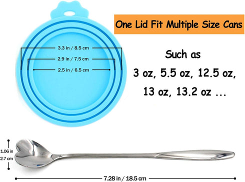 Comtim Pet Food Can Lids - Silicone Can Covers for Dog Cat Food, Universal Size Fit, 2 Pack with Spoon