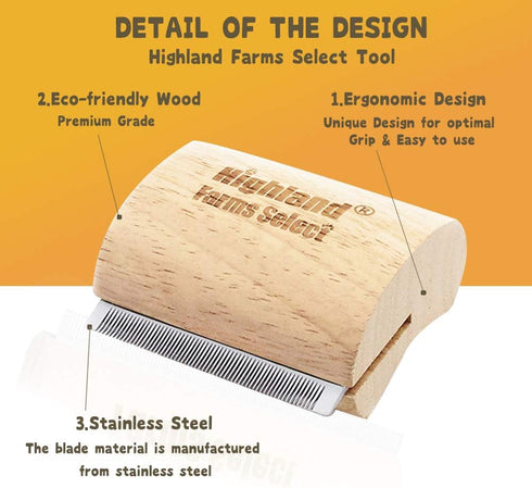 Deshedding Grooming Tool for Dogs, Cats & Horses, Ergonomic Wood Groom Brush, Professional Pet Groomer, 2.5 Inches