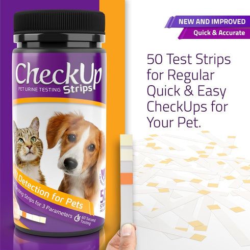 CheckUp Cat and Dog UTI Urine Test Strips, 3 Parameters CheckUp in 1 - pH, Nitrite and Leukocytes Levels x50