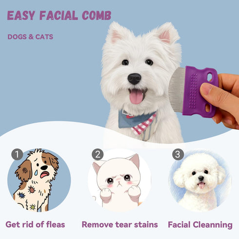 Varjjae 2 Pack set) Professional Pets Eye Combs,Pets Grooming Comb Kit,Stainless Steel Tear Stain Remover for Cats