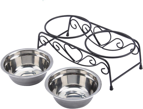 Dog Feeder, Stainless Steel Double Dog Food Bowl, Cat Water Bowls with Feeder Dishes Shelf Stand