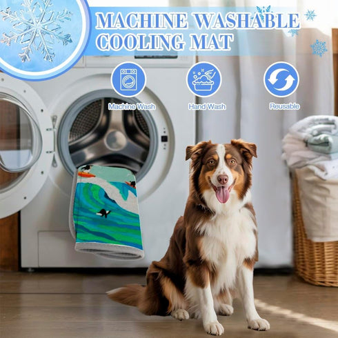 imiBBWQu Summer Summer 27" 22" Cooling Dog Bed Waves Penguins Cooling Crate Mat for Dogs Washable Dog Pad Beds Dogbeds