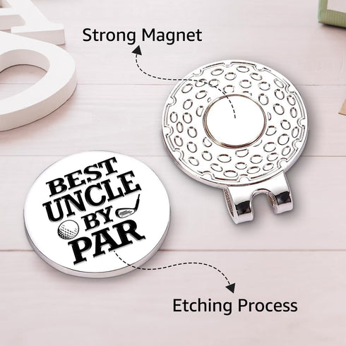 Hafhue Best Uncle by Par Golf Ball Marker with Magnetic Hat Clip, Funny Golf Accessories for Uncle, Birthday Gift for