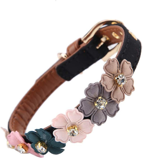Stylish PU Leather Dog Collar with Flower Bow Tie, Decorative Collar for Medium to Large Dogs, Cute Design