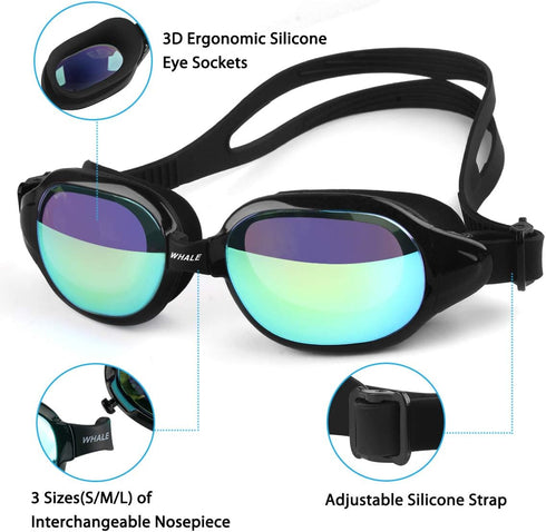 Firesara Swim Goggles - No Leaking Large Frame Wide View Pool for Women Men