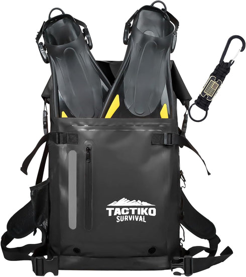 TACTIKO 30L Heavy-Duty 100% Waterproof Backpack - Marine Roll Top Floating Dry Bags for Hiking, Jet Black