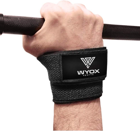 WYOX Figure 8 Weight Lifting Straps for Heavy Duty Deadlifting Workout | Gym Equipment Gear for Men Women PAIR (Black)