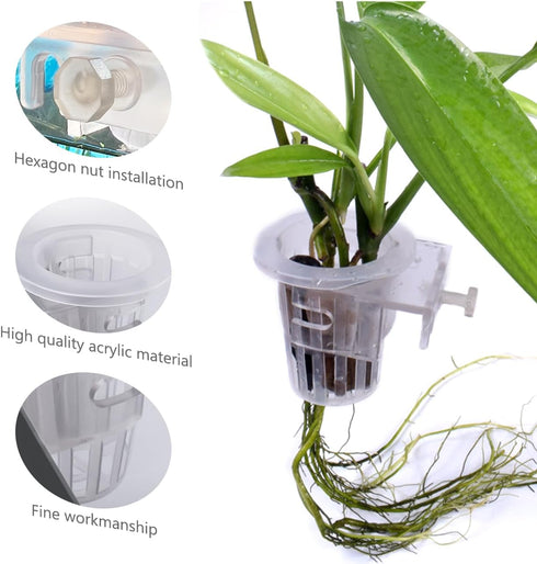 6Pcs Acrylic Aquarium Plant Holder, Top of Tank Aquatic Plant Cups for Fish Tank Decor