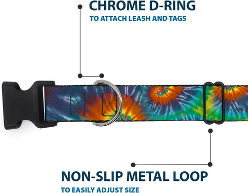 Buckle-Down Plastic Clip Collar - Tie Dye Swirl Multi Color, 1" Wide, Fits 11-17" Neck, Medium