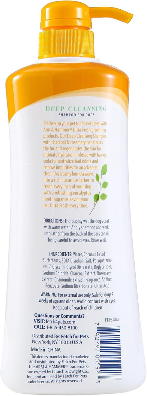 Arm & Hammer for Pets Ultra Fresh Deep Cleansing Dog Shampoo, 24oz with Charcoal & Rosemary for Grooming.
