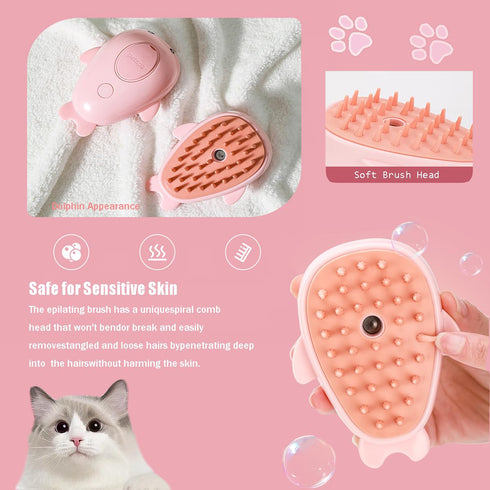 Cat Steam Brush, 3 in 1 Cat Brush for Shedding, Spray Cat Brush for Pets Grooming, Portable Self Clean Cat Brush with