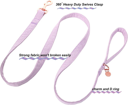 DOGWONG Cotton Dog Collar Leash Set, Durable Adjustable Purple Pet Collar for Small Medium Large Dogs