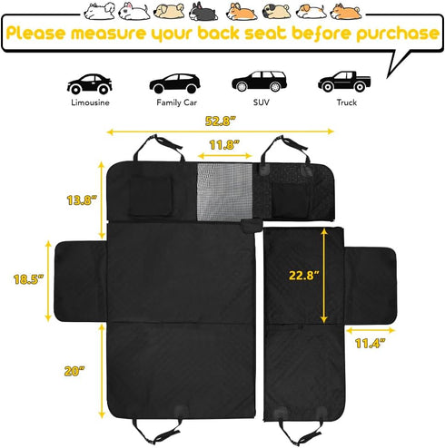 6 1 60/40 100% Hammock, Vailge in Car Seat Cover for Back Seat, Split, Waterproof with Mesh Window, Scratch Prevent