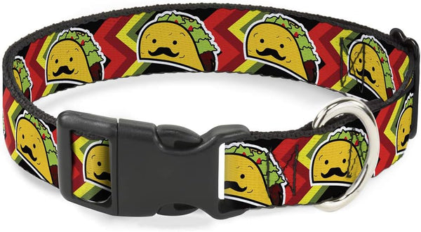 Buckle-Down Plastic Clip Collar - Taco Man - 1" Wide, Fits 11-17" Neck - Medium