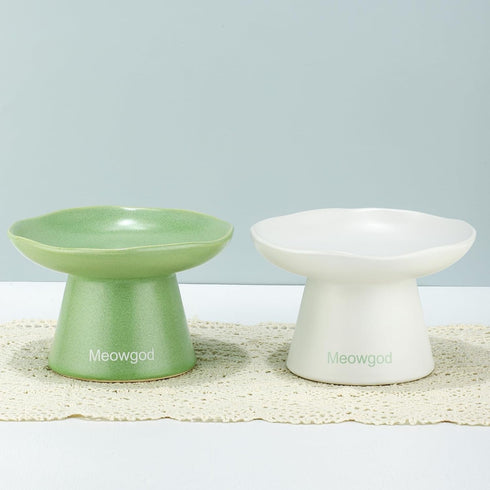 Elevated Cat Bowls,Wide Shallow 6.1" Ceramic Raised Cat Bowls Anti Vomiting,Elevated Food Bowl Perfect for Flat Faced Cats,Stress Free,Reliefs Fatigue,Cat Food Dishes for Dry Food and Wet Food