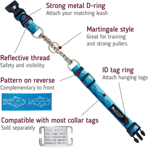 Leashboss Martingale Collar for Dogs - Reflective Nylon with Steel Chain, Adjustable No Pull Training Collar for All