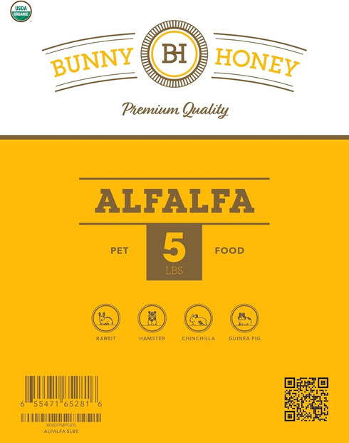 12 lb wt/5 lb Bunny Honey Organic Alfalfa Hay for Bunnies Dim High-Protein & Calcium, Supports Growth & Dental Health