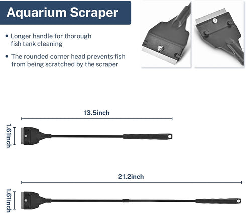 21" Fish Tank Scraper Cleaner, Handheld Glass Aquariums Razor with 5 Stainless Steel Blades