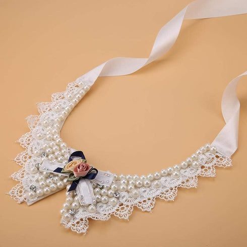 Pet Pearl Necklace, Teddy Adjustable Bow Tie with Pearl, Dogs Neck Collar for Wedding Party