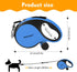26Ft Heavy Duty Retractable Dog Leash with Chew Proof Cable for Small Medium Large Dogs up to 110lbs (Blue)