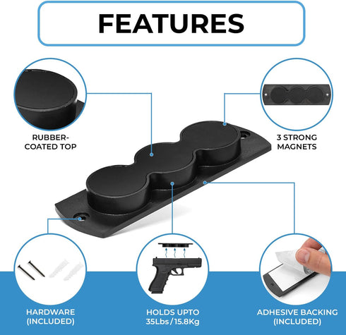LORESO Tactical Pistol Magnetic Mount - Rubber Coated Holder for Handguns