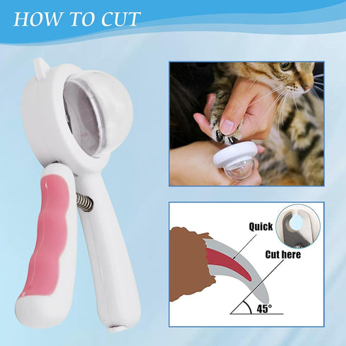 WishLotus Pet Nail Clippers, Anti-Slip Splash Dog Clipper with Clear Baffle and Hide Nail File for Small Animals (Pink)