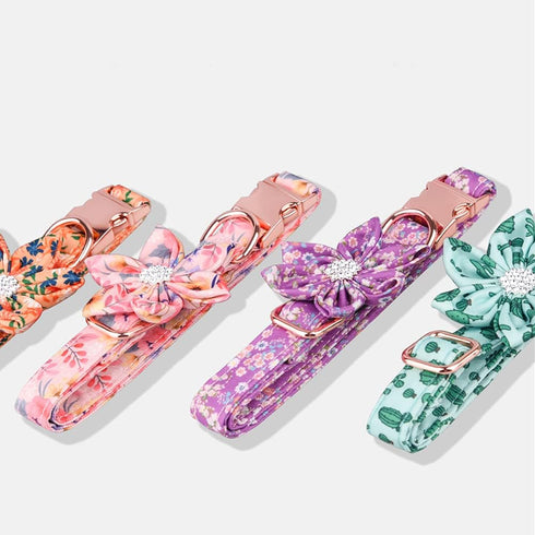 Cute Girl Dog Collars, Floral Patterns Female Collar with Detachable Rhinestone Flower for Small Medium Large Dogs (S,