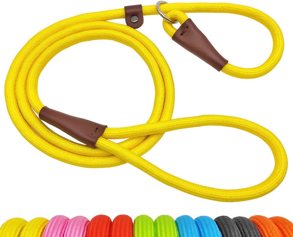 5 FT Slip Lead Dog Leash, Heavy Duty 1/2” Strong Nylon, Solid 7 Colors for Medium and Large Breeds - Yellow