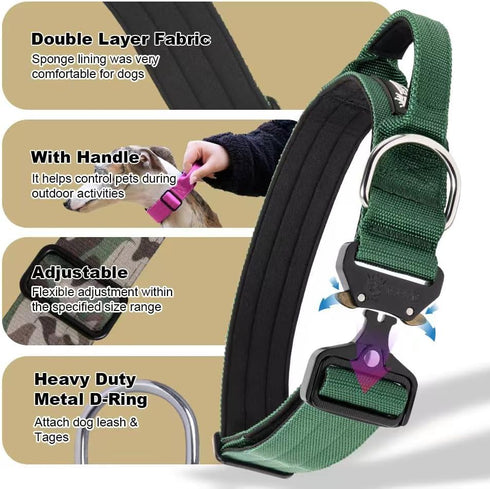 TSPRO Premium Tactical Dog Collar, Heavy Duty Quick-Release Metal Buckle, Adjustable for Medium to Large Dogs