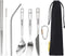 Titanium Camping Flatware Set, Portable Spork Spoon Knife Straw Cutlery for Outdoor & Hiking with Bag