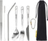 Titanium Camping Flatware Set, Portable Spork Spoon Knife Straw Cutlery for Outdoor & Hiking with Bag