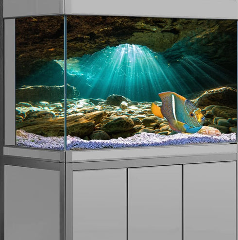 36X18 Inches Fish Tank Background, Sunshine Ocean Floor Decor, Durable Polyester with 8 EVA Double-Sided Tapes