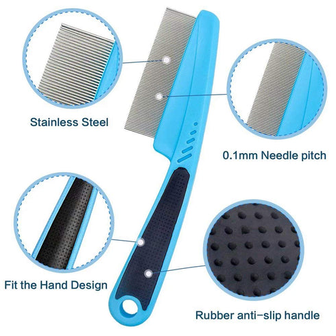Fine Tooth Pet Comb - 3 Pack Tear Stain Remover for Dogs & Cats, Removes Fleas, Ticks, Dandruff, Tangles
