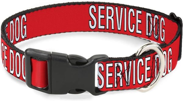 Buckle-Down Pet Collar, Plastic Buckle Dog Collar with Service Dog Text, 9.5 to 13 Inches, 1.0 Inch Wide