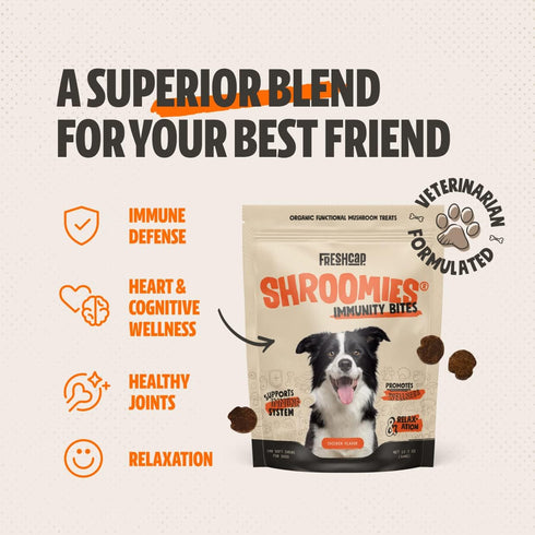 FreshCap Shroomies, Organic Mushroom Complex for Dogs, 180 Soft Chews, Turkey Tail & Lions Mane
