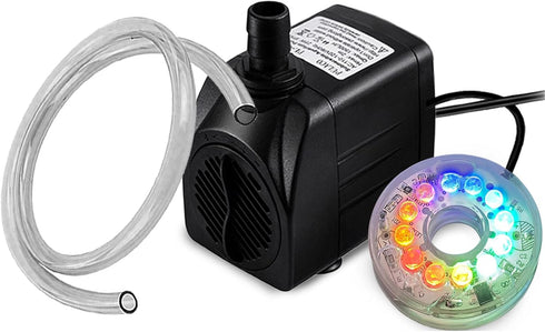 PULACO 10Watt 160GPH Submersible Fountain Pump with Automatic Color Changing LED Light