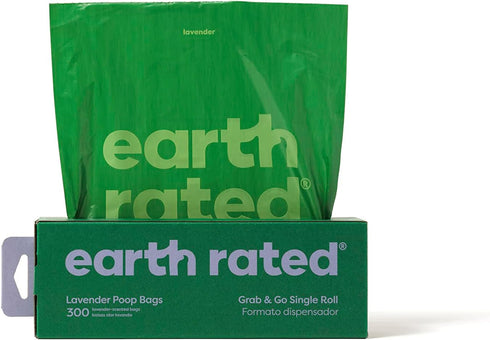300 Count Earth Rated Dog Poop Bags, Thick Grab and Go Single Roll, Ideal for Backyard Pickups, Lavender Scented