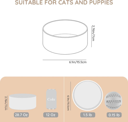 SPUNKYJUNKY 28.7OZ Ceramic Dog and Cat Bowl, Modern Cute Weighted Food Water Bowl for Replacement White (1 Pack)