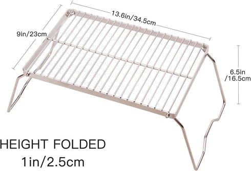 REDCAMP 13.6" Small Folding Campfire Grill - 304 Stainless Steel Portable Grill with Carrying Bag