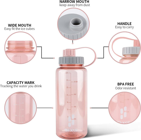 SHOKE 1 Liter Water Bottle 32oz BPA Free Non-Toxic Tritan Leakproof Sports Bottle with Handle