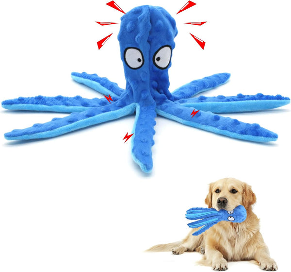 WishLotus Plush No Stuffing Dog Squeak Toy with Crinkle Paper for Boredom Relief (Blue)