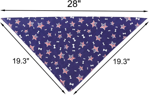 American Flag Square Bandanas Bibs for Dogs and Cats, Washable Kerchief Collar (Blue)