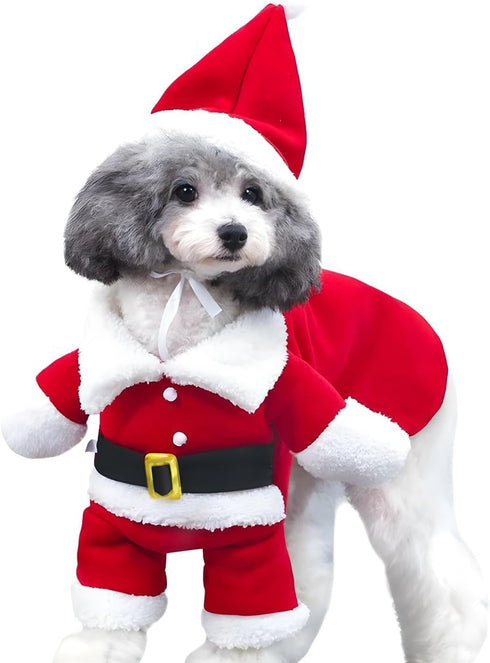 NACOCO Pet Christmas Costumes Dog Suit with Cap, Santa Claus Suit for Dogs and Cats (Red, XL)