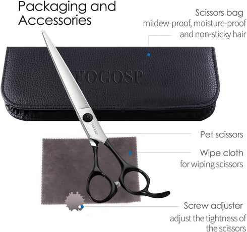 Professional Dog Grooming Scissors - 7.5" Straight Shears for Cutting Small Dogs and Cats, Japan 440C Stainless Steel