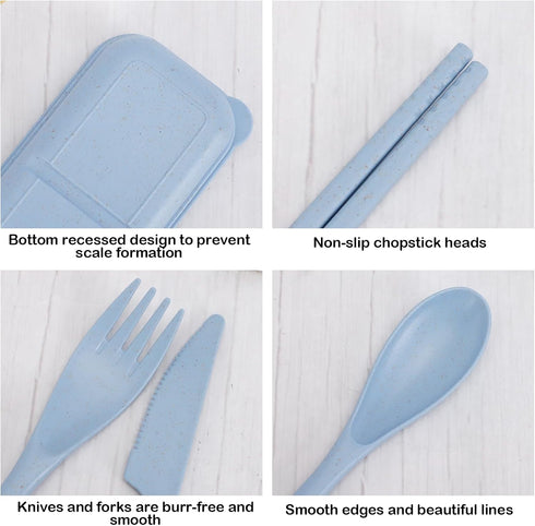 Set 4 Sets Set, Set Zoyiancy Reusable Utensils with Case, Cutlery Tableware Portable Chopsticks Knife Fork Spoon
