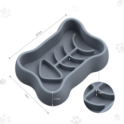 Slow Feeder Dog Bowl, Prevent Overeating with 35 Strong Suction Cups, Grey, for Medium and Small Breeds