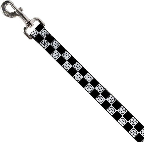 Buckle-Down Pet Leash - Smiley Sad Face Checker Black White, 4 Feet Long 1.0 Inch Wide