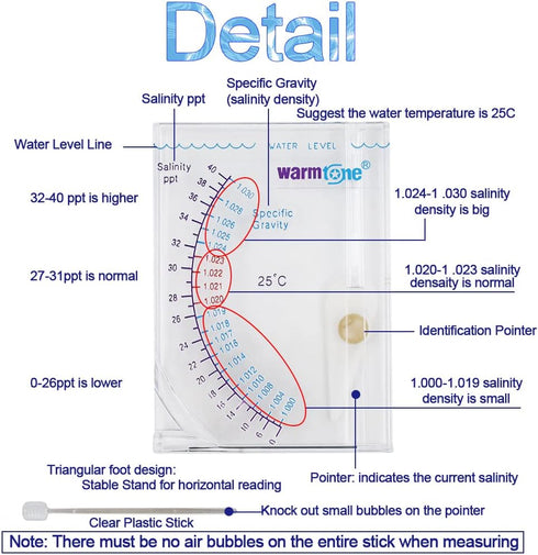 Abnaok Salinity Tester, Accurate Automatic Hydrometer for Sea Specific Gravity Test in Fish Tank